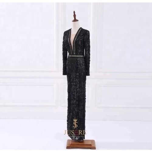 JUSERE Black Handmade beaded Evening Dress Long Party Dresses Evening Gowns red carpet 2020 Vestido de festa Longo