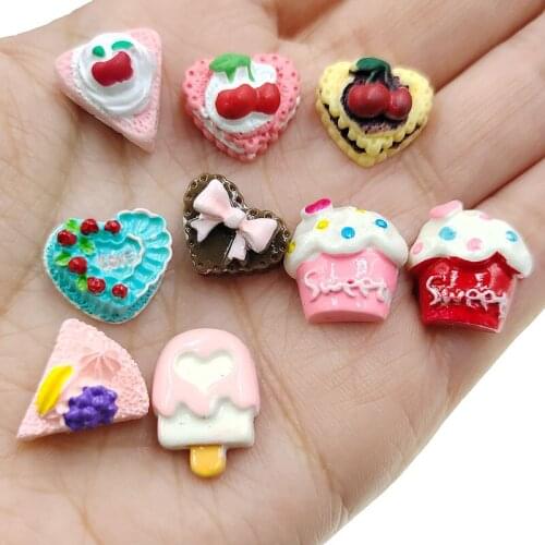 20pcs/lot Kawaii flat back resin simulation foods cake for DIY kids hair clip bow accessories resin cabochons ornaments