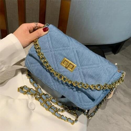 Lattice Square Underarm Bag 2021 New High-quality Denim Womens Designer Handbag Luxury Brand Chain Shoulder Messenger Bag