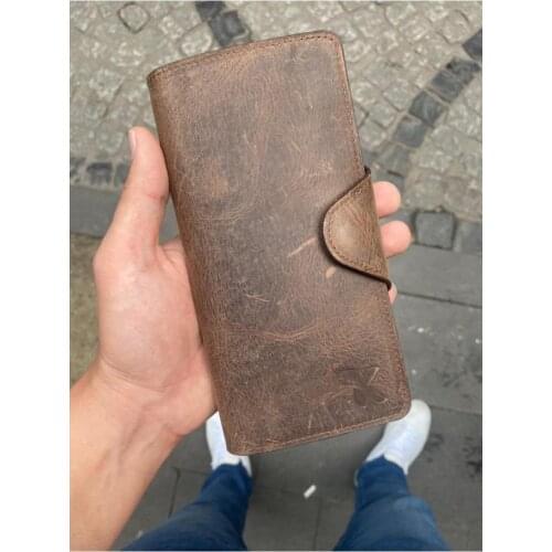 Karali Leather Phone Compartment Crazy Brown Ziplock Genuine Leather Wallet