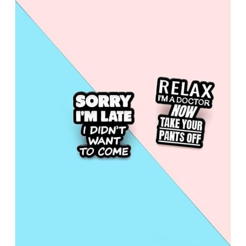 Creative Geometry Black Letters Enamel Brooch Funny Fun Language Pins Alloy Badges Clothes Bags Accessories Jewelry Gifts