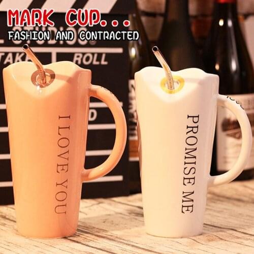 500ml Creative Ceramic Mugs with Spoon Straw Coffee Milk Travel Mug Cup Heat-resistant Water Drinkware Home Accessories