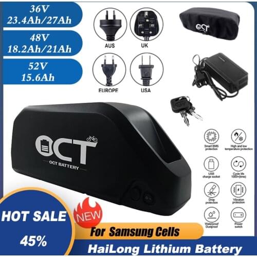 Rechargeable Polly DP-9 e-bike Battery 52V Lithium Ion for 1000W ebike 18650 Samsung Cell Down Tube Electric Bicycle 48v Battery