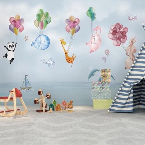 Milofi custom 3D wallpaper mural childrens room cartoon panda balloon dolphin airship background wall decoration wallpaper