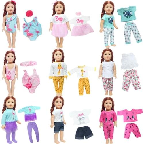 Fashion Outfit for American 18 Inch Girl & 43 cm Baby Doll Wear T-Shirt Coat Pants Cute Animals Pattern Bikinis Doll Accessories