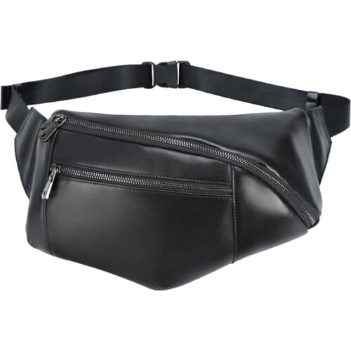 Man Waist Pack Bags Real Leather Business Casual Fashion Outdoor Sports Black Chest Waist Crossbody Bag Male