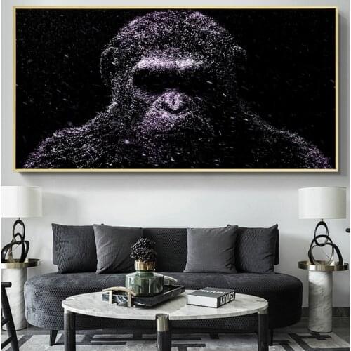 Wall Art Decor Canvas Painting Purple and Black orangutan Poster Print Canvas Art Pictures for Kids Room Quadro Home Decor