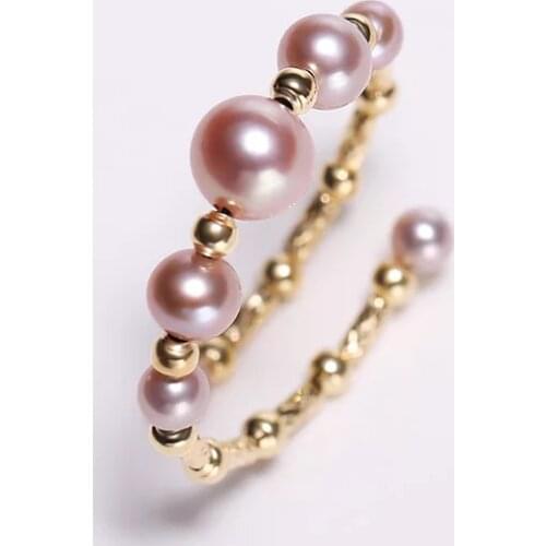 NYMPH Natural Freshwater Pearl Ring Real 18K Yellow Gold Fine Jewelry 5-5.5mm White Round Pearl Ring Adjustment J500