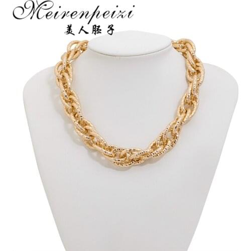 Punk Choker Necklace Collar Statement Hip Hop Big Chunky Aluminum Gold Color Thick Chain Necklace Women Jewelry