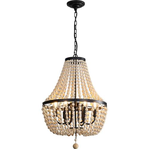 French garden wooden beads restaurant pendant lamp living room personality European Princess childrens room bedroom lighting