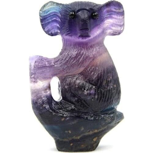 Natural Rainbow Fluorite Koala Figurine Hand Carved Quartz Animals Statue Healing Crystal Stone Carfts Home Decoration Gifts