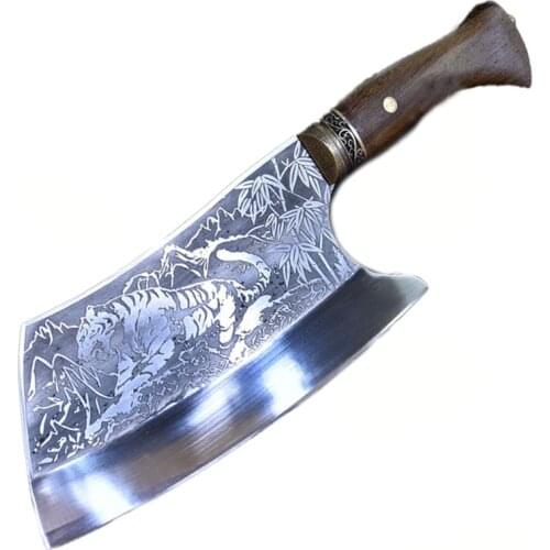 Professional Chinese Kitchen Knife 7CR17MOV Steel Handmade Forged Ultra Sharp 9 Inch Fixed Blade Chopping For Cut Bone And Meat