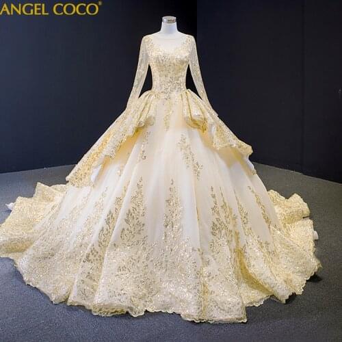 Luxury Golden Sweetheart Wedding Dress 2020 Train Custom-made Plus Size Wedding Gowns Bridal Tulle Mariage Vestido De Casamento