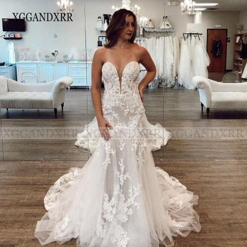 Sexy Wedding Dress For Woman 2021 Bridal Gown Sweetheart Backless Lace Applique Backless Mermaid Bride Dresses robe de mariée