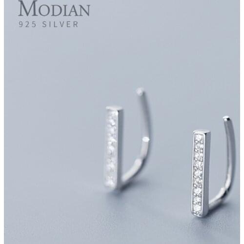 Modian Sparkling Zircon Letter U-Shape Authentic Sterling Silver 925 Stud Earring for Women Fashion Hook Earring Fine Jewelry