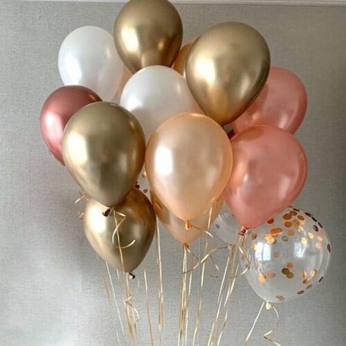 20pcs/set Rose Champaign Gold White Latex Balloons Birthday Baby Shower Chrome Metal Balloon Wedding Bachelorette Party Decors