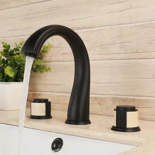 Occident style Black solid brass Widespread Bathroom Waterfall Basin Faucet Dual Handle Bathroom Sink Faucet