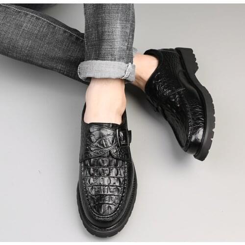 Misalwa Crocodile Pattern Men Dress Shoes Genuine Cow Leather Casual Oxford Business Social Moccasin Buckle Strap Gentleman Shoe