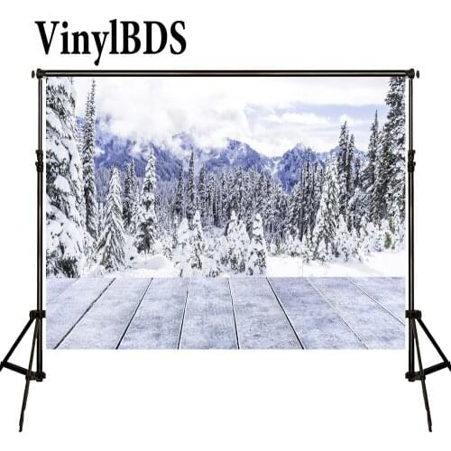VinylBDS Photography Backdrops White Snow Backdrop Winter Photography Backdrops Forest Photography Background Old Wooden Floor P