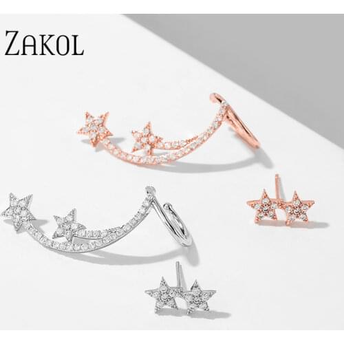 ZAKOL Korean High Quality Cubic Zirconira Five-pointed Star Asymmetry Stud Earrings for Women Jewelry Wholesale FSEP2642