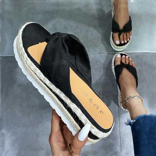 Womens Wedge Platform Sandals 2021 Summer Shoes Ladies Thick Bottom Hemp Rope Flip Flops Female Casual Roman Shoe Plus Size 43