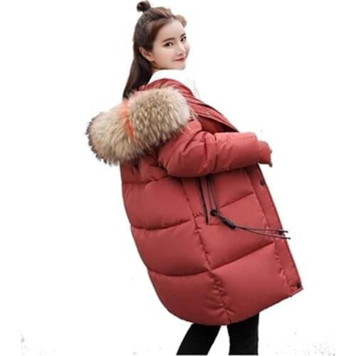 2018 New Winter Hooded Long Women Korean Version Of The Loose Warm Big Fur Collar Down Cotton Pad Womens Large Size Coat 541