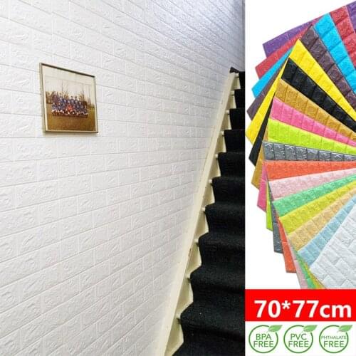 12pcs Brick Foam Panels 3D Wall Stickers Self-adhesive DIY Embossed Stone Wallpaper Home Decor Living Room Kitchen Decoration