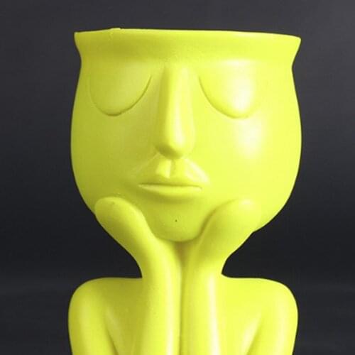 2Pcs Resin Human Head Face Sculpture Flower Pot Indoor Planter Desktop Ornaments