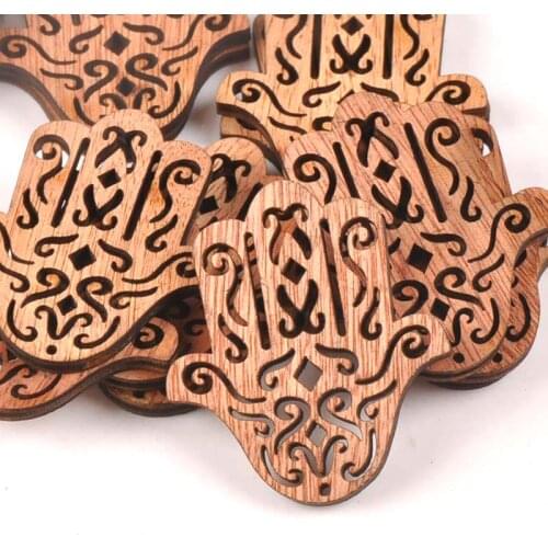 20pcs 43X49mm Natural Vintage Wood DIY Crafts For Hand Of Fatima Handmade Sewing Scrapbooking Handicraft Wooden Ornament M1609
