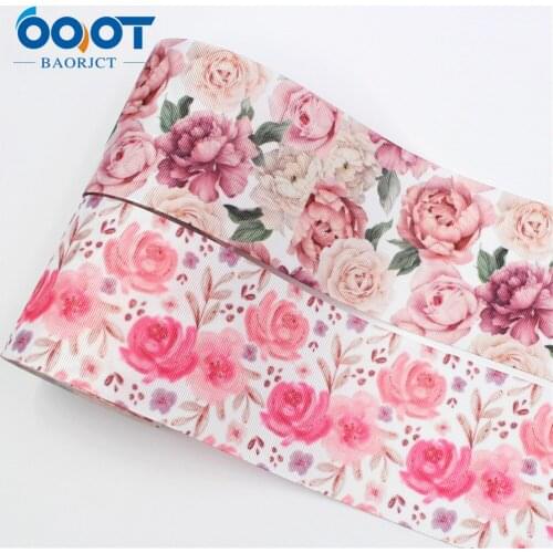 3"(75mm)10yards flower Thermal transfer Printed grosgrain Ribbons,bow cap DIY handmade accessories Decorations L-20522-441