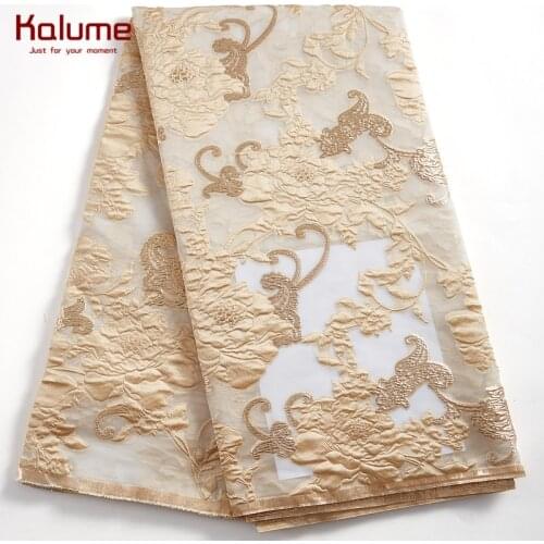 Kalume African Jacquard Lace Fabric Diy Dress Cyan Brocade French Gold Tulle Gilding Laces Fabric Satin For Wedding Dress H2394