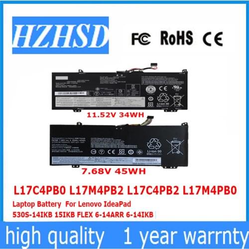 11.52V 34WH 7.68V 45WH L17C4PB0 L17M4PB2 L17C4PB2 L17M4PB0 Laptop Battery For Lenovo IdeaPad 530S-14IKB 15IKB FLEX 6-14ARR