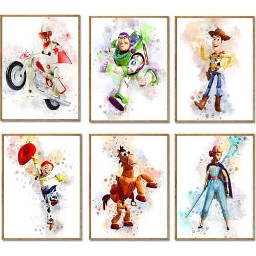 Watercolor Toy Story Poster Disney Canvas Print Wall Art Posters for Boys Kids Bedroom Decor Birthday Gift Nursery Decor