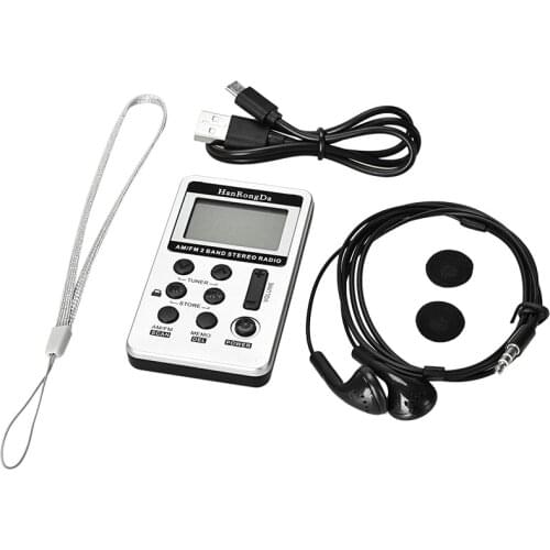 AM FM Stereo Radio Portable Mini Digital Tuning USB volume control Radio Frequency With LCD Display Lanyard and Earphone