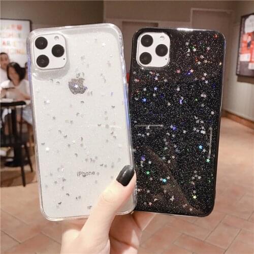 Glitter Clear Black Epoxy Sparkly Protective Phone Case for iPhone 12 Pro Max 12Pro 12 7 8 Plus X XS XR XS Max 11 11ProMax 11Pro