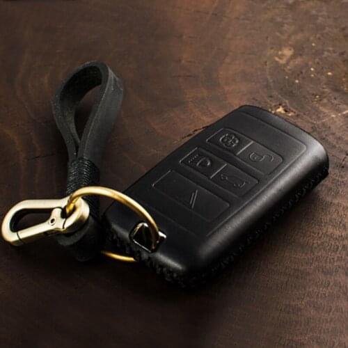 Genuine Leather Remote Key Fob Case Cover Shell Holder With Key Chain For Range Rover 2018 Discovery 5