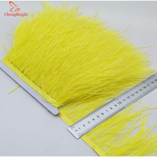 ChengBright Wholesale High Quality 10Yards Yellow Ostrich Feather Ribbon Ostrich Feathers Trim Fringe Clothing Decoration diy