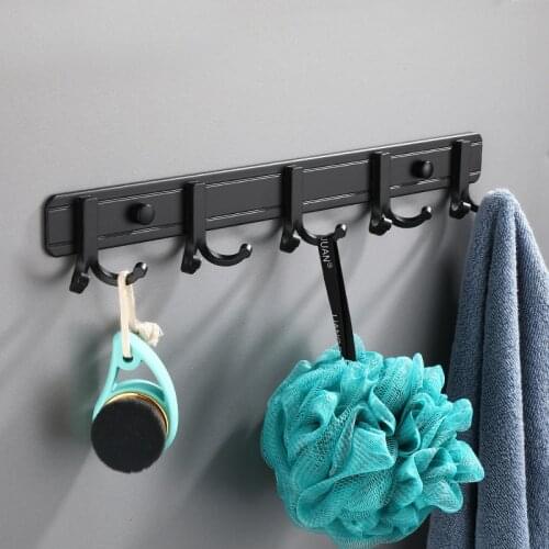 Matte Black Solid space aluminum Row hook Robe Hook Heavy Duty Wall Mount Towel Hook Hanger Home Kitchen Wall Door Bathroom Hook