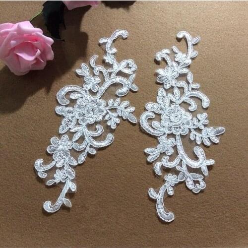 Flower Lace Applique Off white 10pcs(5 Pairs) Sewing DIY Craft voile Chantilly Lace Fabric Patch For Wedding Dress