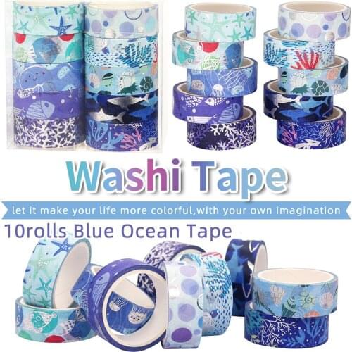 10Pcs/lot Blue Ocean Series Masking Washi Tape Decorative Adhesive Tape Decora Diy Scrapbooking Sticker Label Stationery