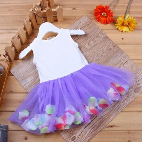 Toddler Infant Dress Red And White Sleeveless Bowknot Tutu Petals Tulle Dresses Baby Girls Flower Gown Red Lovely Girl Outfits