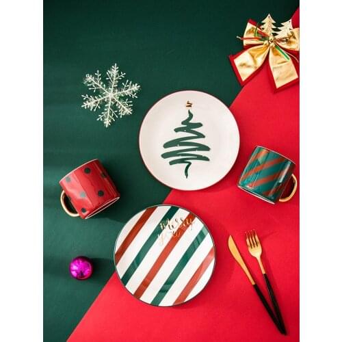 Home Christmas plate ins wind Western steak plate Nordic ceramic tableware Mug dishes