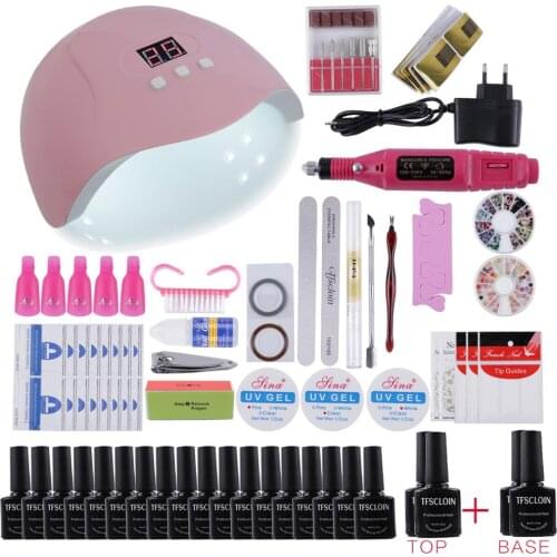 12/22 Kinds Gel Nail Polish Set with 54W UV LED Lamp Dryer Electric Nail Drill Manicure Full Sets Nail Art Tools for Beginner