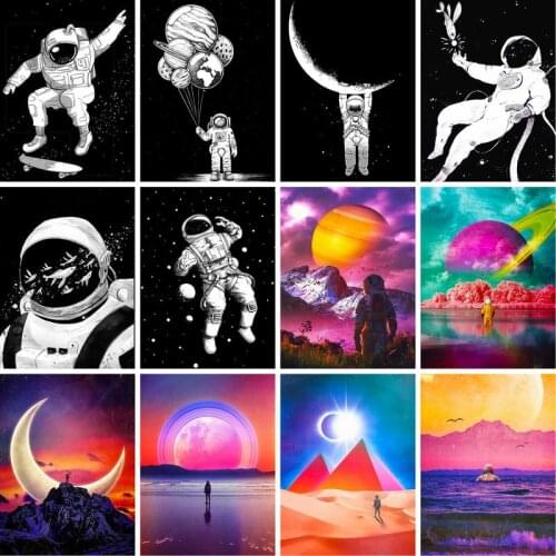 GATYZTORY 60×75cm Diy Frame Astronaut Painting By Numbers Canvas Figure Paint By Numbers Handpainted Diy Gift Home Wall Decor