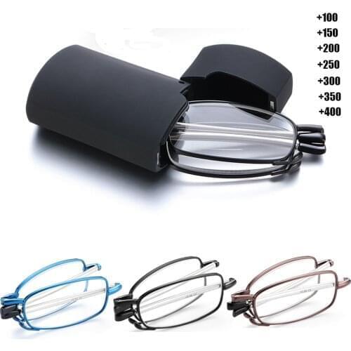 Hot Fashion Reading Glasses With Original Box Portable Folding Presbyopia Eyeglasses Telescopic Legs Rotation Eyewear +1.0~+4.0