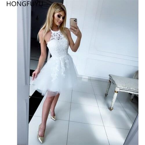 HONGFUYU Halter A Line Homecoming Dresses коктейльные платья Lace Appliques Cocktail Short Prom Dress vestidos de graduación
