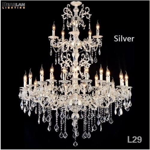 29 Lights Silver Metal Arms Crystal Chandelier Lamp Big Crystal Lustre Light Fixture 3 tiers Hotel Villa Cristal Hanging Lamp