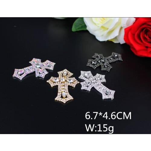 Classic Rhinestone applique brilliant cross crystal applique with stone silver rhinestone applique for Jesus Party dress jewely