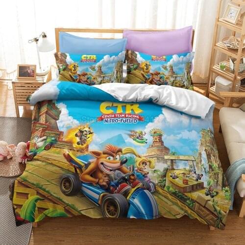 Hot Game 3d Bedding Set Cartoon Crash Bandicoot Pattern Duvet Cover Pillowcase Bedclothes Twin Full Queen King Size Kids Gift