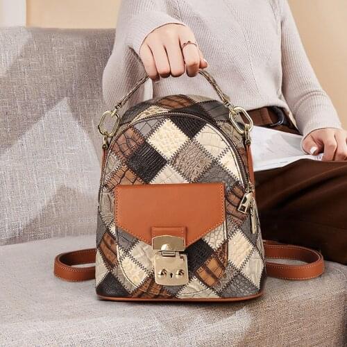 Cobbler Legend 2021New Small Womens Backpack Genuine Leather School Bag For Teenager Girls Patchwork Daypack Mini Lady HandBag